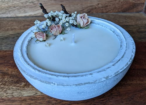 Candles in Cement Bowl - Image 2