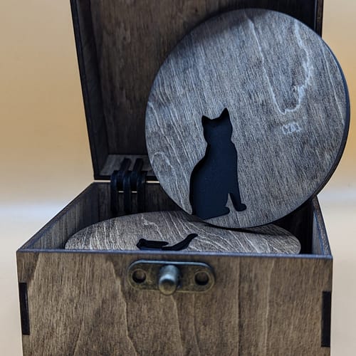 round rustic coasters wit cat images