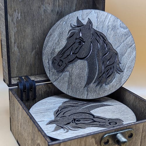 wood coasters for horse lovers; animal rustic coasters