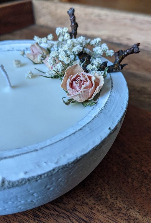 Candles in Cement Bowl - Image 3