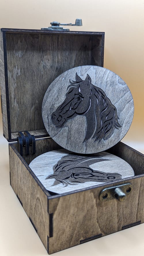 wood coasters for horse lovers; animal rustic coasters