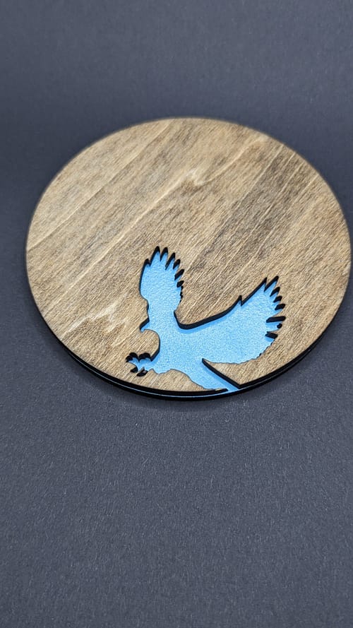 rustic wood coasters showing birds from North America