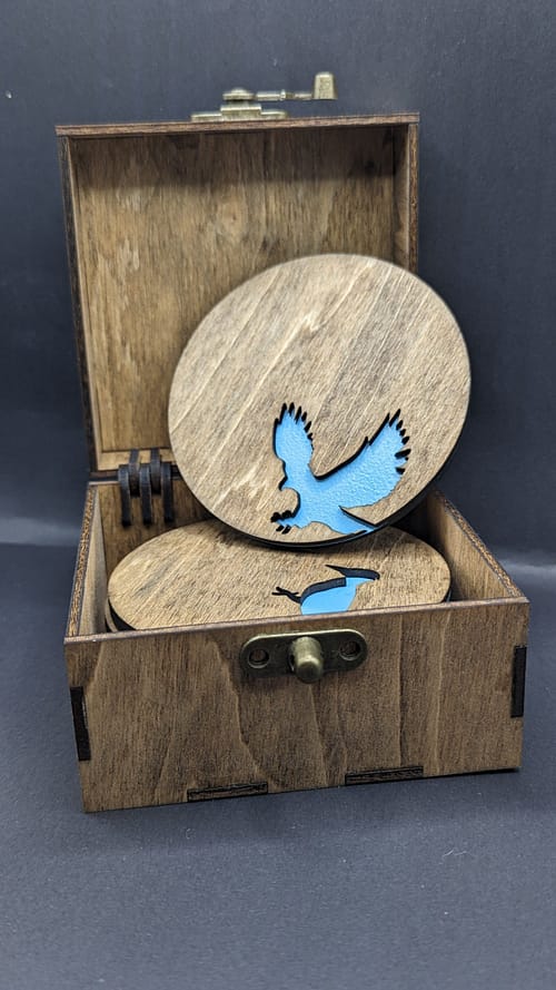 wood coasters with birds images